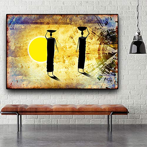 SQSHBBC Oro Puesta De Sol Mujer Africana Figura Abstracto Pintura Al óleo  Espejo Grande