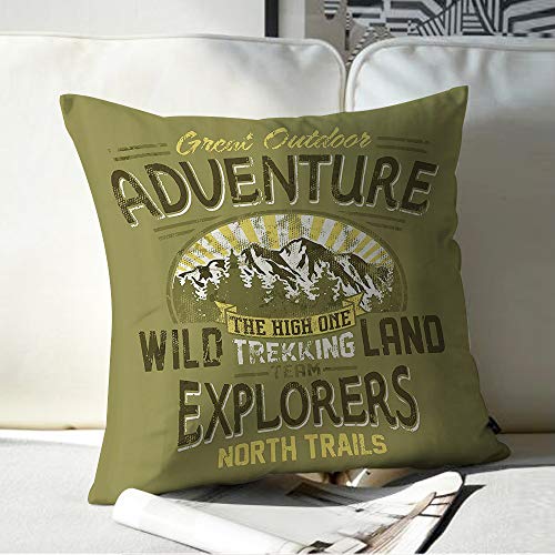 Square Soft and Cozy Pillow Covers,Vintage, Gran Aventura al Aire Libre Un póster sobre Escalada Patrón Vintage, Marrón Arena Blan,Funda para Decorar Sofá Dormitorio Decoración Funda de Almohada.