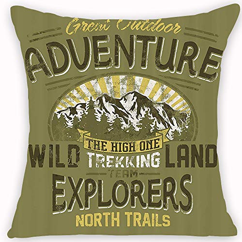 Square Soft and Cozy Pillow Covers,Vintage, Gran Aventura al Aire Libre Un póster sobre Escalada Patrón Vintage, Marrón Arena Blan,Funda para Decorar Sofá Dormitorio Decoración Funda de Almohada.