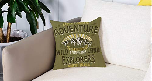Square Soft and Cozy Pillow Covers,Vintage, Gran Aventura al Aire Libre Un póster sobre Escalada Patrón Vintage, Marrón Arena Blan,Funda para Decorar Sofá Dormitorio Decoración Funda de Almohada.