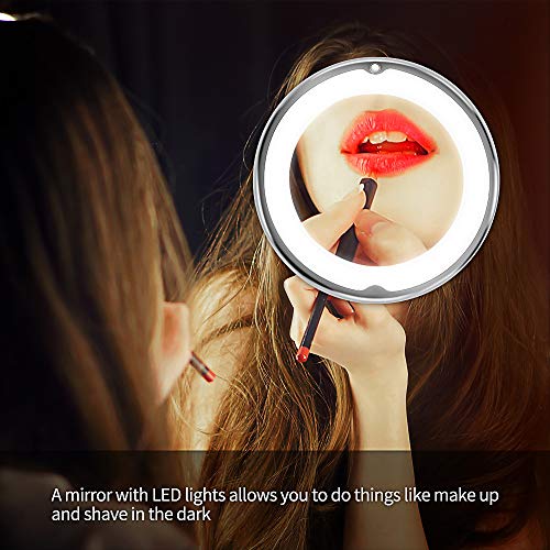 Ssgthbfhf - Espejo de Maquillaje (10 aumentos, luz LED, luz Blanca, con Base de succión, Giro de 360 Grados, Funciona con Pilas)