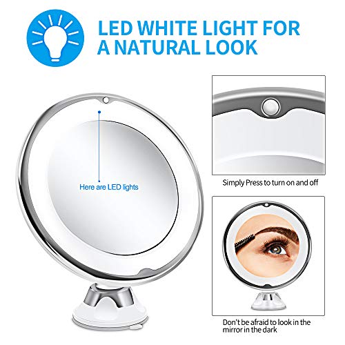 Ssgthbfhf - Espejo de Maquillaje (10 aumentos, luz LED, luz Blanca, con Base de succión, Giro de 360 Grados, Funciona con Pilas)