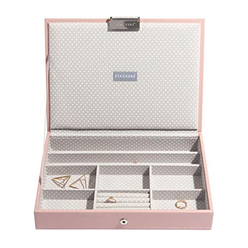 Stackers Classic Size | Caja de la joyería Organizador con Tapa, Rosa y Gris Mancha Forro de algodón