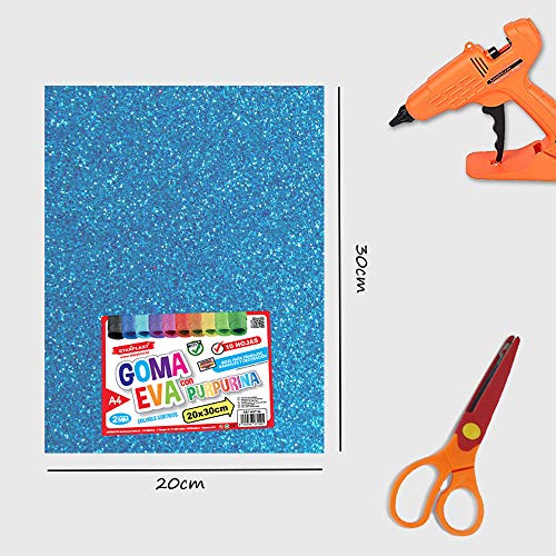 Starplast, Papel Goma Eva, Papel Foamy, Papel Decorativo Pack de 10 Láminas, Purpurina, Liso, Aprox A4, 20x30cm, Hojas de Espuma EVA para Decorar y Manualidades, Etc. Colores Surtidos