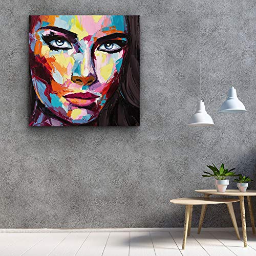 Startonight Cuadro Moderno en Lienzo - Eva Mujer, Grandes Ojos Labios Rojos - Pintura Abstracta Para Salon Decoración 80 x 80 cm