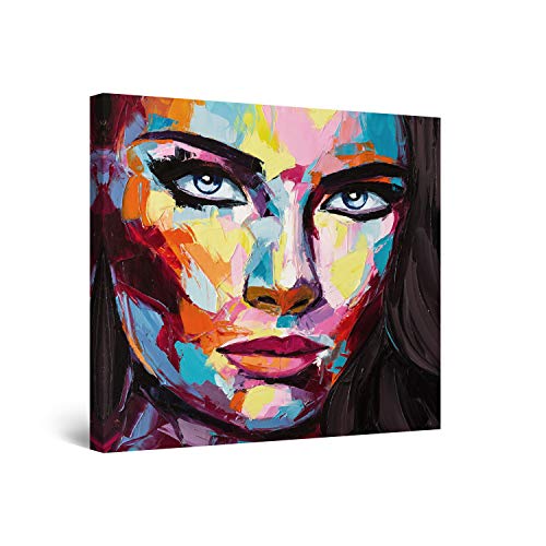 Startonight Cuadro Moderno en Lienzo - Eva Mujer, Grandes Ojos Labios Rojos - Pintura Abstracta Para Salon Decoración 80 x 80 cm