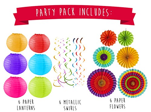 Sterling James Co. Paquete para Fiesta Colorida – Decoración para Cumpleaños – Fiesta al Aire Libre – Cinco de Mayo – Baby Shower – Boda – Despedida de Soltera- Accesorios para Fotos