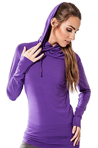 Sternitz Camisa Fitness para Mujer, Bhakti Hoodie, Ideal para Hacer Pilates, Yoga y Cualquier Deporte, Tela de bambú, ecológica y Suave. Cuello Largo. (S, Morado)