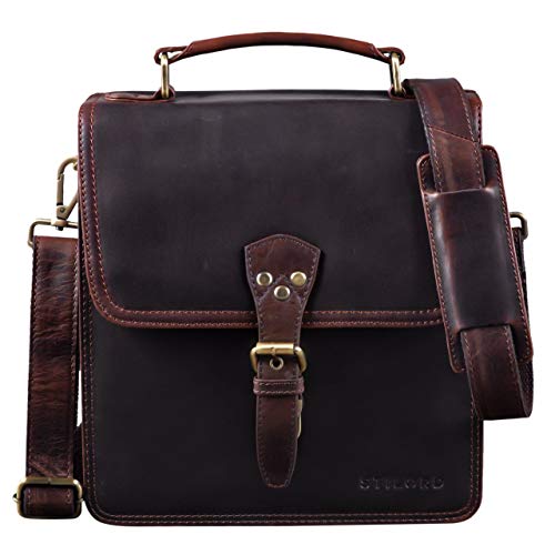 STILORD 'Alexian' Pequeño Bolso de Cuero para Hombres Vintage Bolso de Hombro Bolso Mensajero Bolso Trabajo Bolso Piel Auténtica para Tablet 12.2', Color:parla - marrón