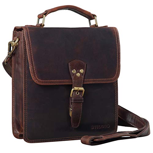 STILORD 'Alexian' Pequeño Bolso de Cuero para Hombres Vintage Bolso de Hombro Bolso Mensajero Bolso Trabajo Bolso Piel Auténtica para Tablet 12.2', Color:parla - marrón