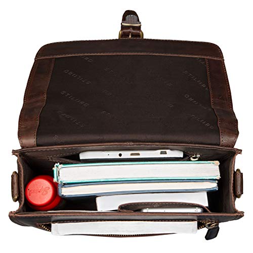STILORD 'Alexian' Pequeño Bolso de Cuero para Hombres Vintage Bolso de Hombro Bolso Mensajero Bolso Trabajo Bolso Piel Auténtica para Tablet 12.2', Color:parla - marrón