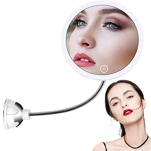 STLOVe LED Espejo de Maquillaje Aumento de 10X con Ventosa & el Cuello de Cisne Flexible Ajustable 360 ° Espejo de Baño (Mirror 5)