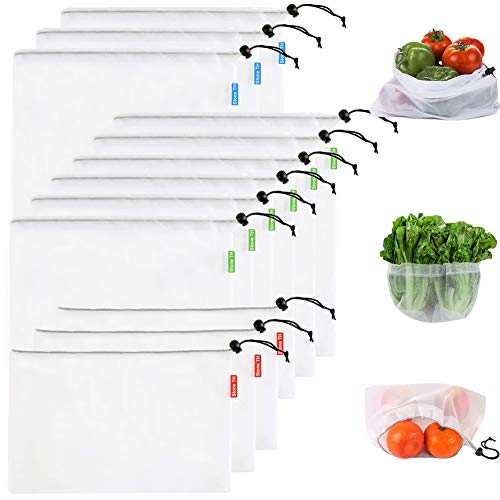 Stone TH Bolsas Reutilizables, 12pcs Lavable Bolsas Reutilizables Compra Ecologicas para Verduras, Fruta, Juguetes (3*S+6*M+3*L)