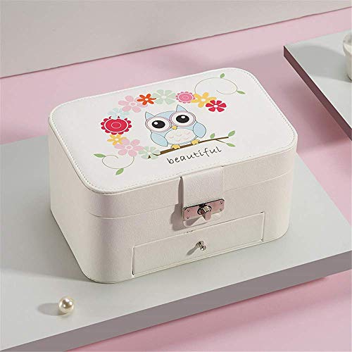 Storage Organizador De Caja De Maquillaje Caja De Joyería Grande De Doble Capa De Dibujos Animados Caja De Almacenamiento De Organizador De Exhibición De Cuero De PU para Pendientes Anillos