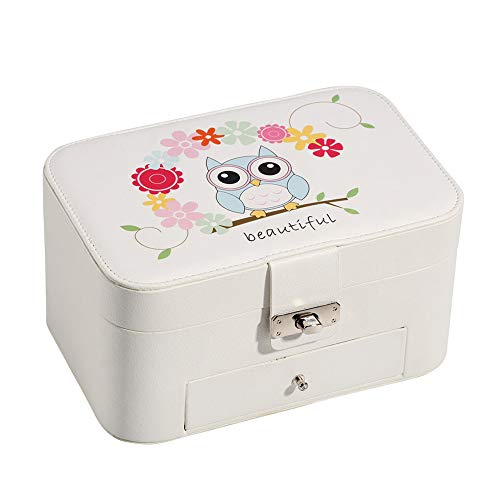 Storage Organizador De Caja De Maquillaje Caja De Joyería Grande De Doble Capa De Dibujos Animados Caja De Almacenamiento De Organizador De Exhibición De Cuero De PU para Pendientes Anillos