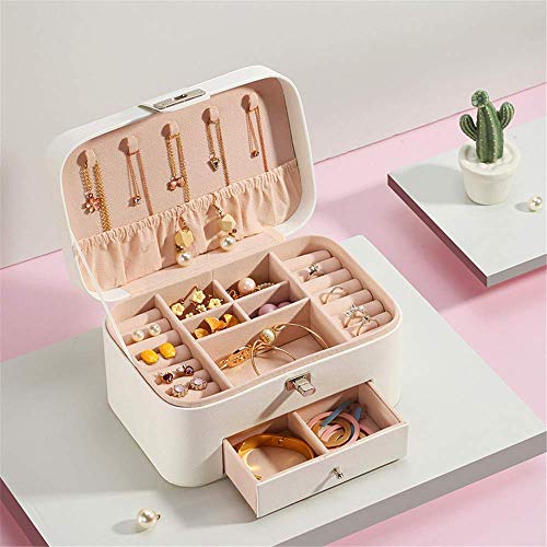 Storage Organizador De Caja De Maquillaje Caja De Joyería Grande De Doble Capa De Dibujos Animados Caja De Almacenamiento De Organizador De Exhibición De Cuero De PU para Pendientes Anillos