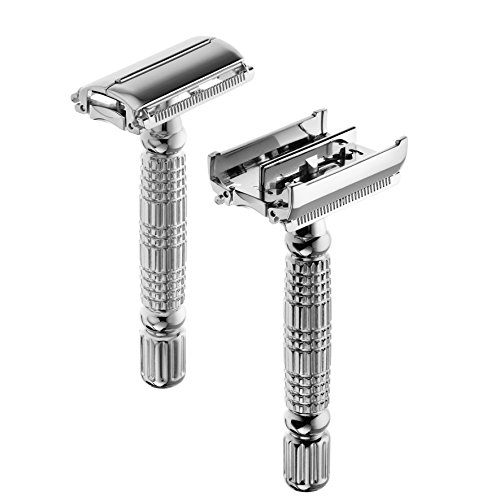 Störtebekker® Maquinilla de afeitar clásica en estuche de cuero hecho a mano [10 hojas Astra] - Cuchilla de afeitar de primera calidad - Set de afeitado con espejo integrado