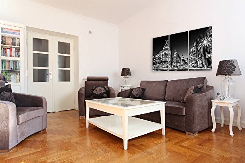 Su bilder24. de – Juego de pintura de pared de 3 gran via Madrid España Calle Negro/Blanco Sobre Lienzo Y Bastidor, alta calidad, hecha a mano en Alemania., lona, blau gelb weiß grün rot orange braun schwarz rosa, 80 x 125