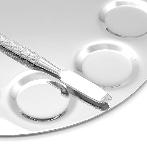 Subtop Paletas de Maquillaje profesional de acero inoxidable 5 pocillos, Paletas de mezcla de maquillaje con espátula para sombra de ojos, pestañas, lápices labiales, arte de uñas,Plateado