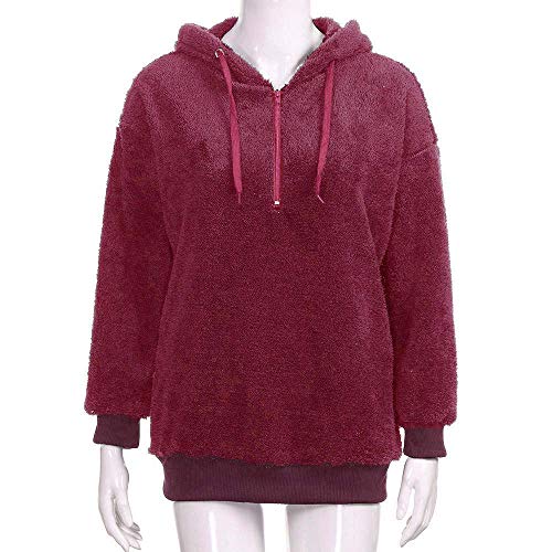 Sudadera Caliente y Esponjoso Tops Chaqueta Suéter Abrigo Jersey Mujer Otoño-Invierno Talla Grande Hoodie Sudadera con Capucha (2-Wine Red,5XL)