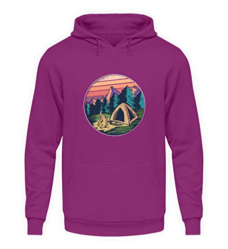 Sudadera con capucha unisex estilo retro vintage de camping Fire Natur Magenta Magic. S