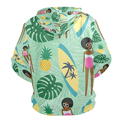 Sudaderas con Capucha para Hombres Sudadera de niña Africana Horario de Verano Playa Hoja de Palma Piña Jerseys de Manga Larga