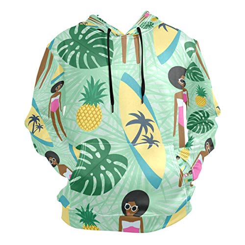 Sudaderas con Capucha para Hombres Sudadera de niña Africana Horario de Verano Playa Hoja de Palma Piña Jerseys de Manga Larga