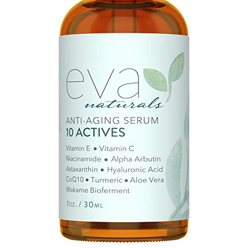 Suero de 10 Activos para Piel Eva Naturals (1 oz) - Remueve Líneas Finas y Manchas en Cara - Cutis Más Claro y Radiante - con Niacinamida, Ácido Hialurónico, Vitamina C y Vitamina E - Calidad Premium