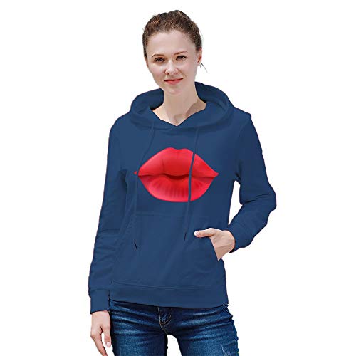 Suéter Mujeres Sudadera Capucha Sudadera con Capucha Labio Femenino Lápiz Labial Rojo Azul Marino 3XL Casual Bolsillo Color sólido Estampado Delantero Manga Larga puños elásticos Que se Pueden Usar