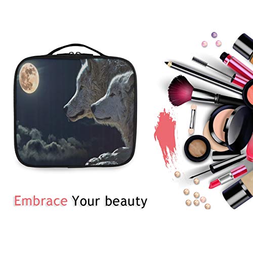 SUGARHE Animal Lobo ártico en acantilado Noche de Luna Llena Misterio Tranquilo,Neceser Maquillaje,Bolsa Cosméticos Organizador Brochas Maquillaje Estuches Portátil