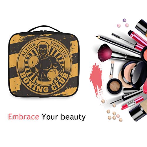 SUGARHE Cool Boxeo Altius Fortius Rayas Negras Amarillas El Poder del Hombre,Neceser Maquillaje,Bolsa Cosméticos Organizador Brochas Maquillaje Estuches Portátil