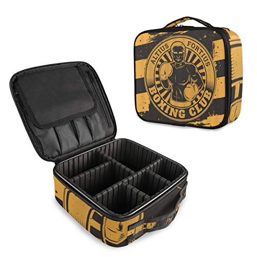 SUGARHE Cool Boxeo Altius Fortius Rayas Negras Amarillas El Poder del Hombre,Neceser Maquillaje,Bolsa Cosméticos Organizador Brochas Maquillaje Estuches Portátil