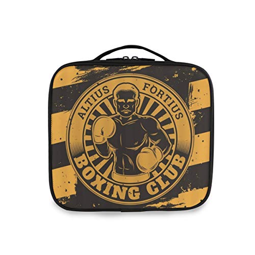 SUGARHE Cool Boxeo Altius Fortius Rayas Negras Amarillas El Poder del Hombre,Neceser Maquillaje,Bolsa Cosméticos Organizador Brochas Maquillaje Estuches Portátil
