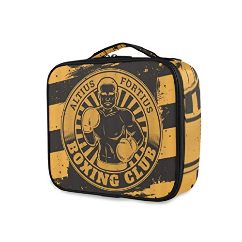 SUGARHE Cool Boxeo Altius Fortius Rayas Negras Amarillas El Poder del Hombre,Neceser Maquillaje,Bolsa Cosméticos Organizador Brochas Maquillaje Estuches Portátil