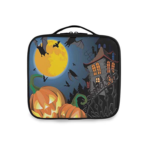 SUGARHE Diseño de Tema de Fiesta de casa embrujada gótica de Halloween Truco o Trato Motivos Imprimir,Neceser Maquillaje,Bolsa Cosméticos Organizador Brochas Maquillaje Estuches Portátil
