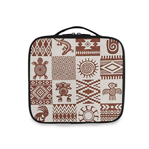 SUGARHE Marcos con símbolos y Patrones étnicos nativos Americanos Aspecto Grunge,Neceser Maquillaje,Bolsa Cosméticos Organizador Brochas Maquillaje Estuches Portátil
