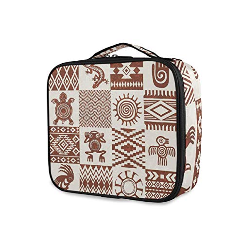 SUGARHE Marcos con símbolos y Patrones étnicos nativos Americanos Aspecto Grunge,Neceser Maquillaje,Bolsa Cosméticos Organizador Brochas Maquillaje Estuches Portátil