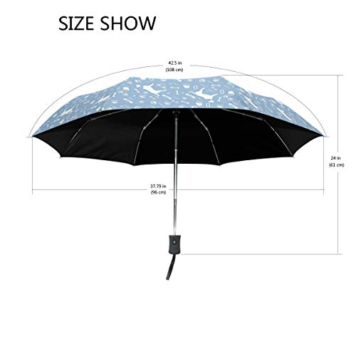 SUHETI Paraguas automático de Apertura/Cierre,Doodle Dibujos De Cuencos Huesos Huesos Cepillo Siluetas De Cuello,Paraguas pequeño Plegable a Prueba de Viento
