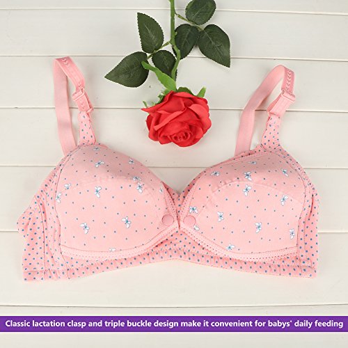 Sujetador de lactancia, botón de algodón de apertura previa Sujetador de lactancia Sujetadores de maternidad para mujeres embarazadas(Pink 40/90)