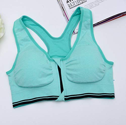 Sujetador Deportivo Acolchado Cobertura Total con Cierre de Cremallera Frontal Mujer para Gimnasio, Yoga, Correr, Ropa Interior de Fitness, Prueba Golpes y Transpirable Sin Anillo de Acero,Verde,L