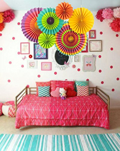 Sunbeauty Paquete de 6 abanicos de Papel Multicolor 21cm 31cm 42cm decoración para celebración Fiesta cumpleaños Boda