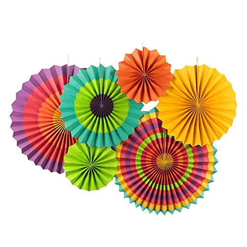Sunbeauty Paquete de 6 abanicos de Papel Multicolor 21cm 31cm 42cm decoración para celebración Fiesta cumpleaños Boda
