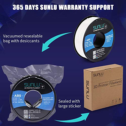 SUNLU ABS Filament 1.75mm for FDM 3D Printer, 1KG(2.2LBS) ABS 3D Filament Accuracy +/- 0.02 mm, White