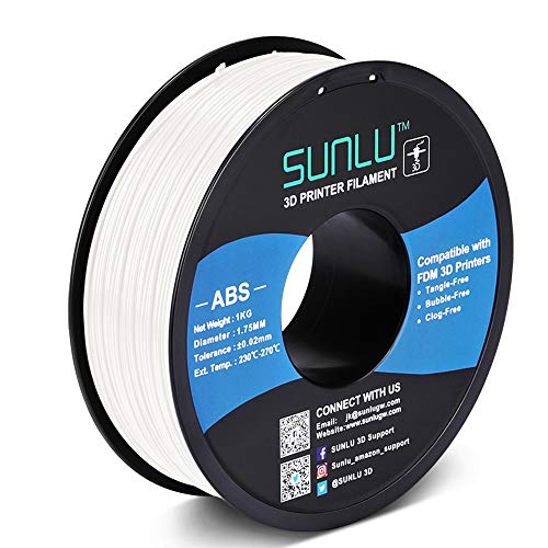 SUNLU ABS Filament 1.75mm for FDM 3D Printer, 1KG(2.2LBS) ABS 3D Filament Accuracy +/- 0.02 mm, White