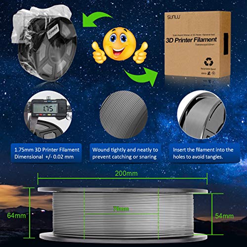 SUNLU PLA Filamento Impresora 3D, PLA plus Filamento 1.75mm, 3D Filamento PLA+, 1KG Gris
