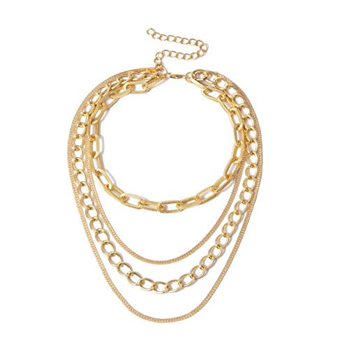 SUNMM Moda Punk Metal Collar Grueso Collar Mujeres Oro Y Plata Chica Cadena Joyas Accesorios Cortos, Gold2
