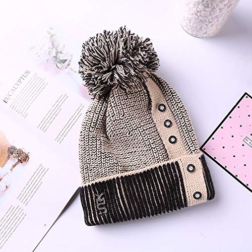 SUNXK La Nueva versión Coreana de la caída y el Invierno Color de los Cordones se encrespa Gorro de Lana Sombrero de la Bola de Pelo, además de Terciopelo Sombrero de Espesor unida Sra