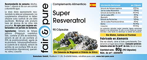Super Resveratrol 100mg - Trans resveratrol + OPC + Quercetina + Rutina - Vegano - Alta pureza - 90 Cápsulas