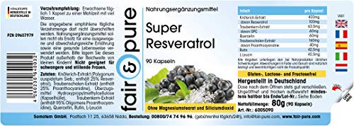Super Resveratrol 100mg - Trans resveratrol + OPC + Quercetina + Rutina - Vegano - Alta pureza - 90 Cápsulas