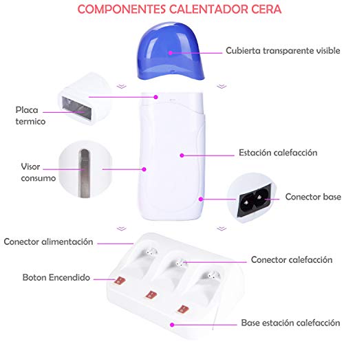 SuperMega Wax B131 Blanco - Calentador Cera Tibia 3 Cartucho + 3 Cera